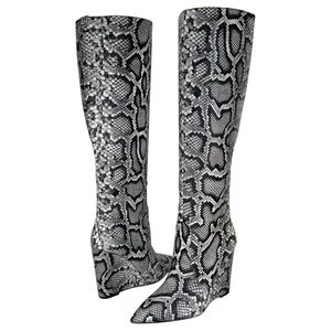 Michael Kors Isra Snake Embossed Leather Womens Wedge Knee High Boots Size 5M